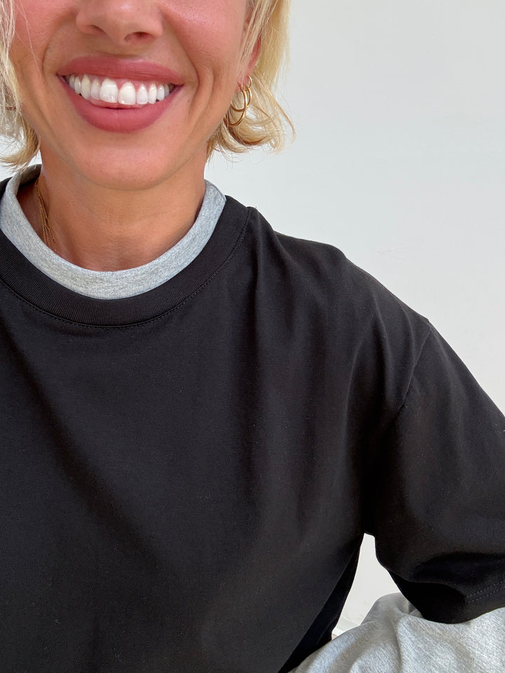 TSHIRT SERENA BICOLORE NERO/GRIGIO