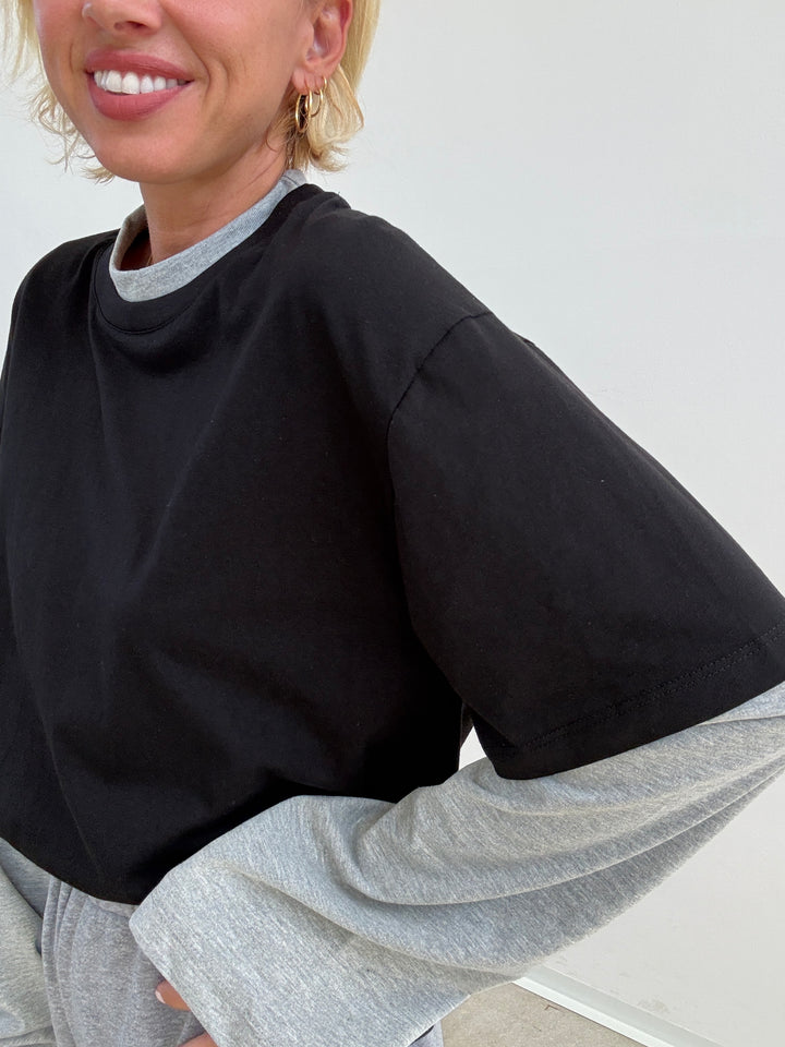 TSHIRT SERENA BICOLORE NERO/GRIGIO