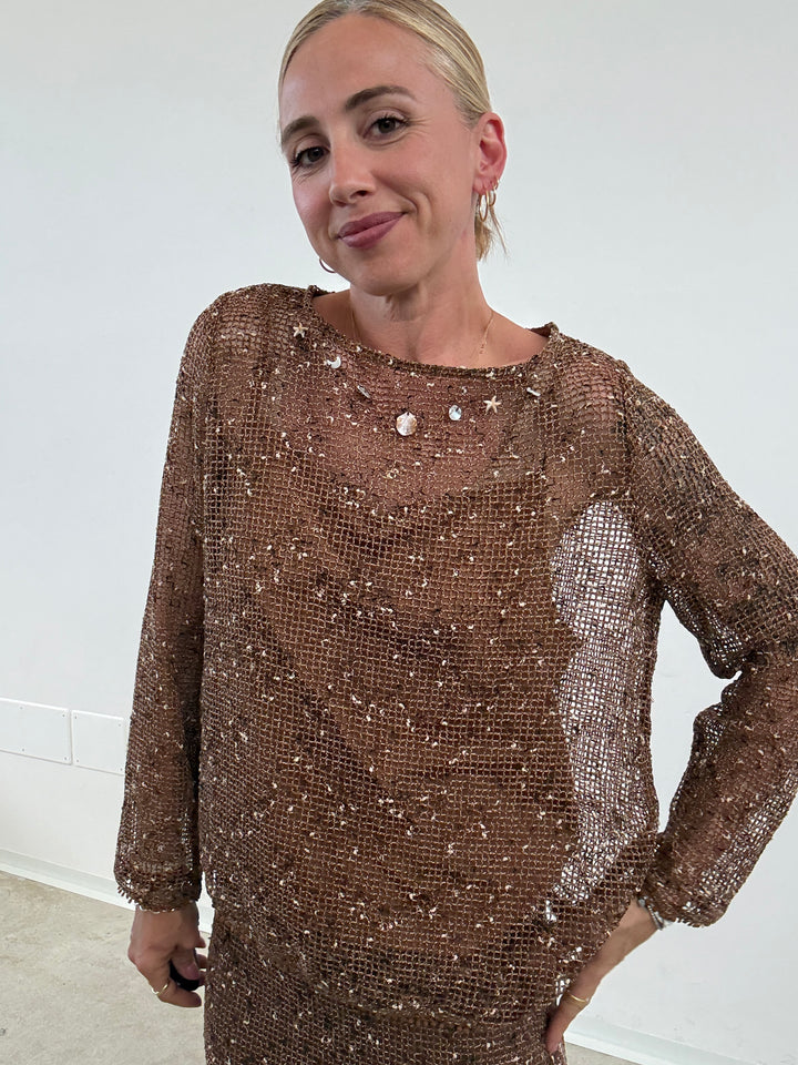 MAGLIA MINORCA RETE CARAMELLO