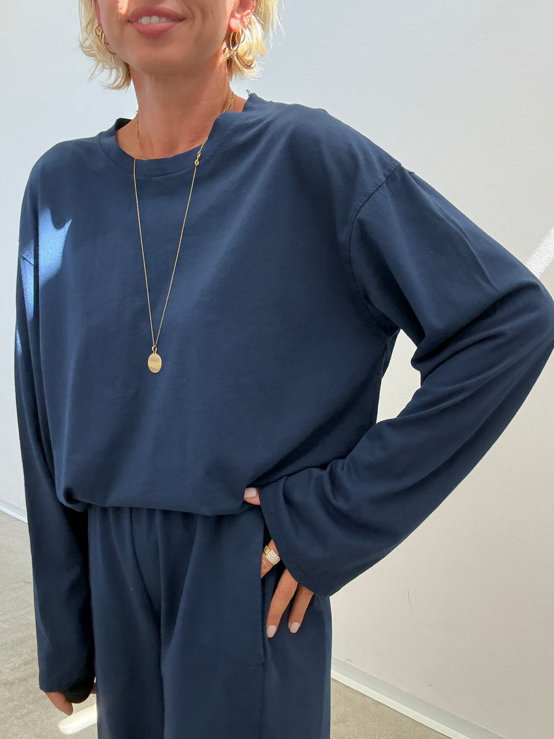 TSHIRT OVER BASIC MANICA LUNGA BLU NAVY