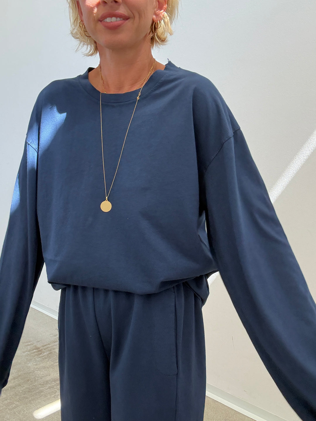 TSHIRT OVER BASIC MANICA LUNGA BLU NAVY