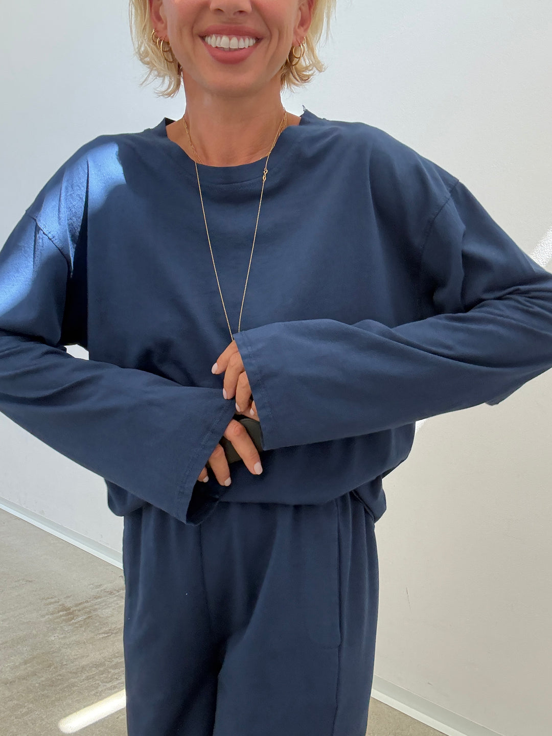 TSHIRT OVER BASIC MANICA LUNGA BLU NAVY