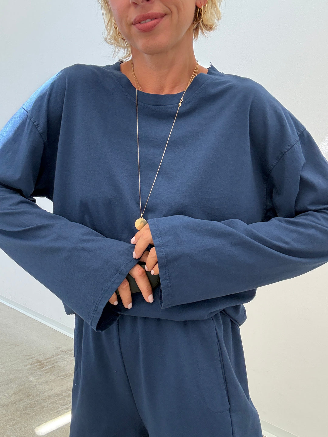 TSHIRT OVER BASIC MANICA LUNGA BLU NAVY