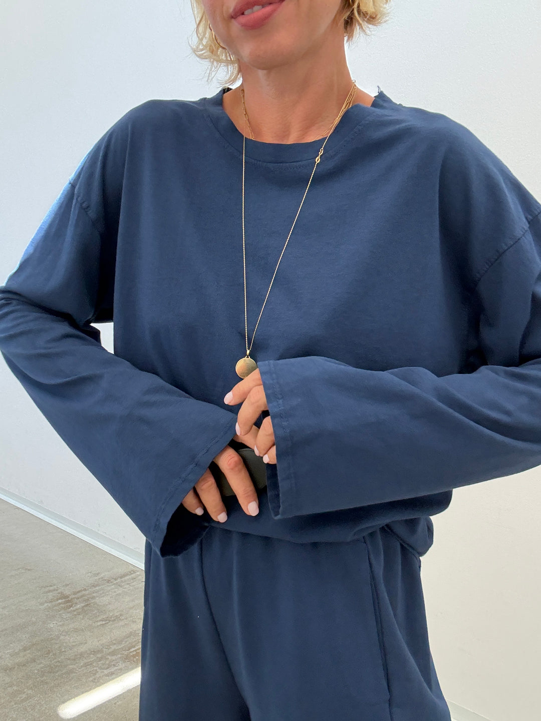 TSHIRT OVER BASIC MANICA LUNGA BLU NAVY