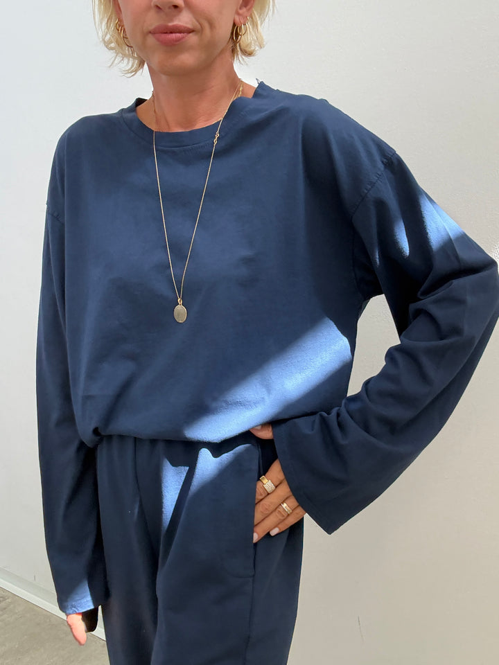 TSHIRT OVER BASIC MANICA LUNGA BLU NAVY