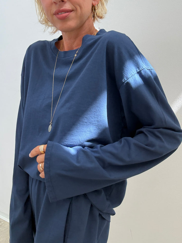 TSHIRT OVER BASIC MANICA LUNGA BLU NAVY