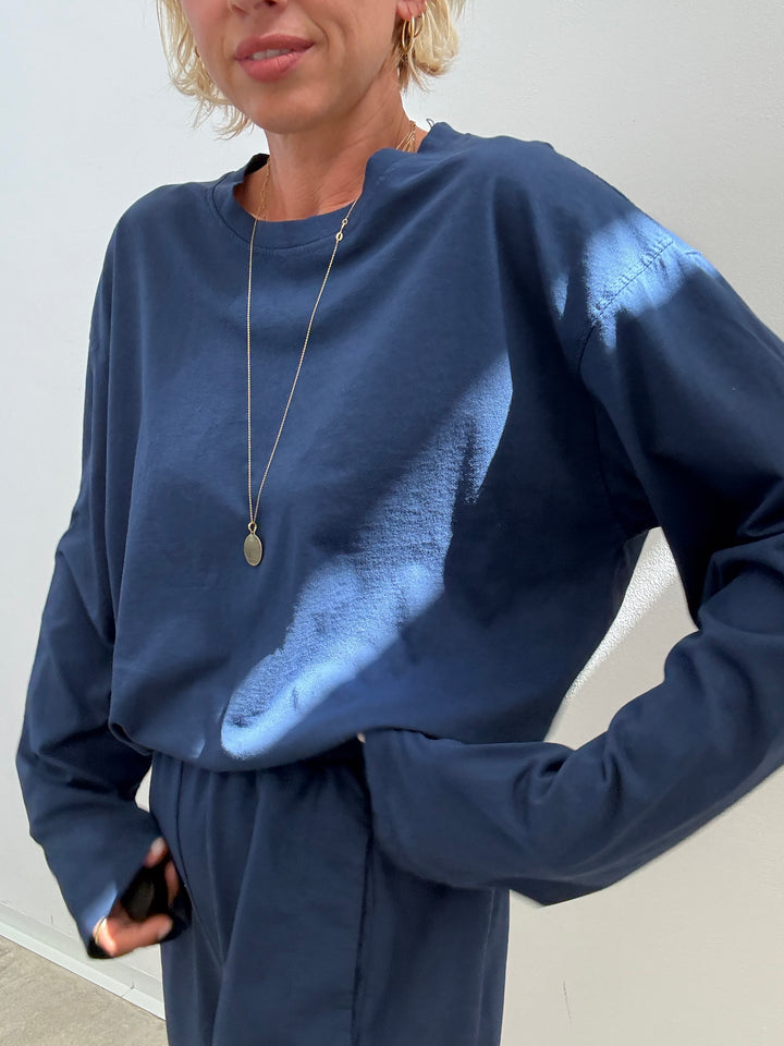 TSHIRT OVER BASIC MANICA LUNGA BLU NAVY