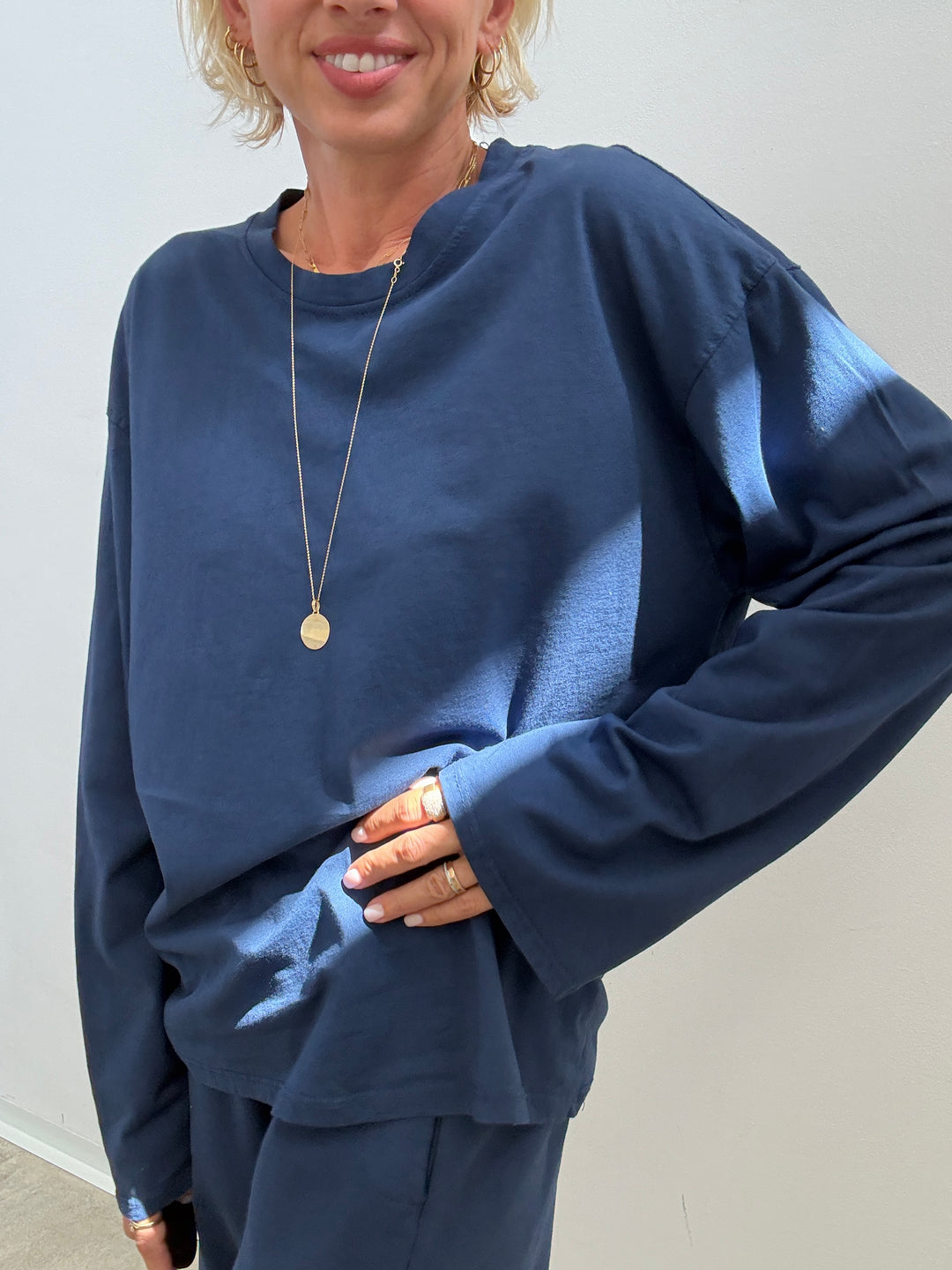 TSHIRT OVER BASIC MANICA LUNGA BLU NAVY
