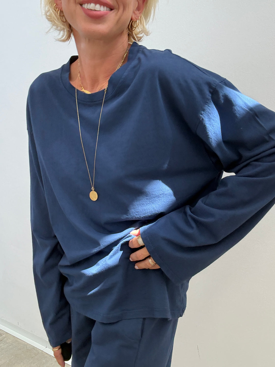 TSHIRT OVER BASIC MANICA LUNGA BLU NAVY