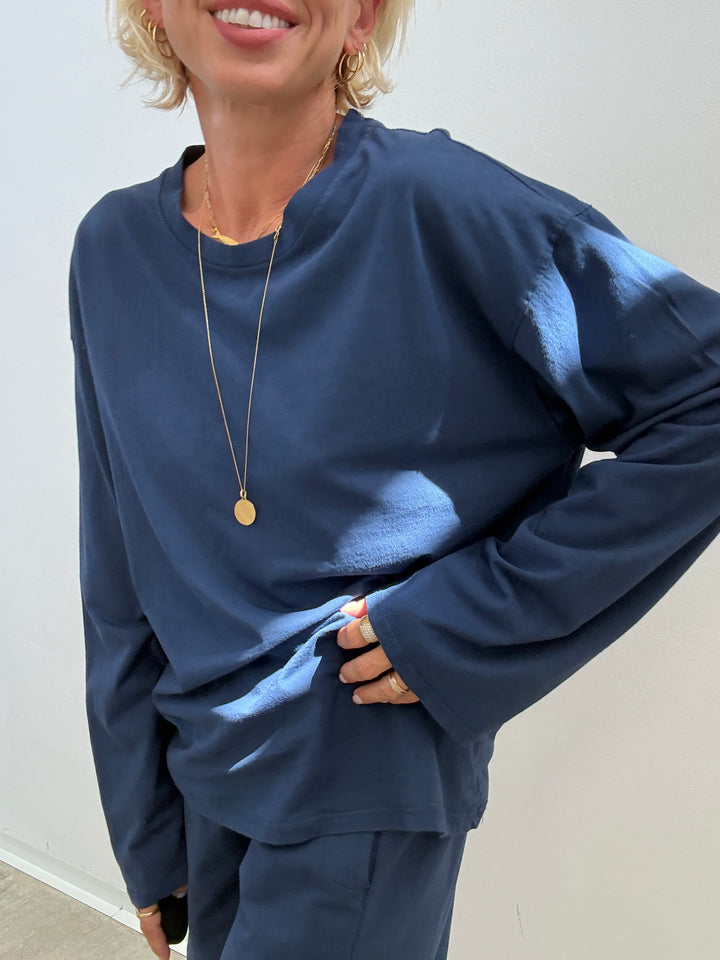 TSHIRT OVER BASIC MANICA LUNGA BLU NAVY