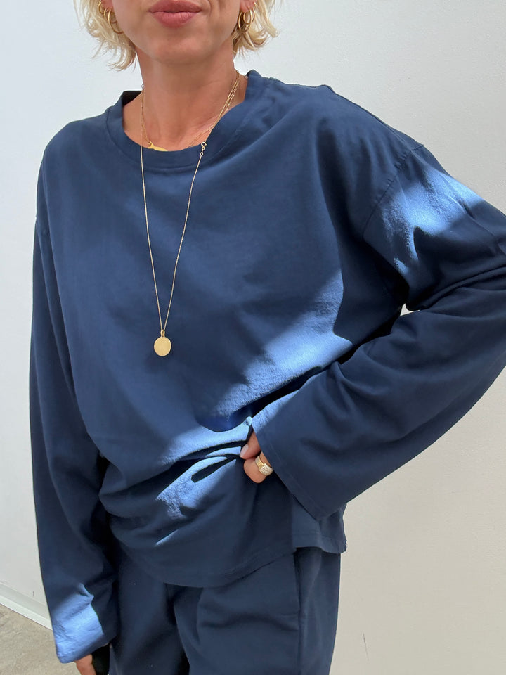 TSHIRT OVER BASIC MANICA LUNGA BLU NAVY