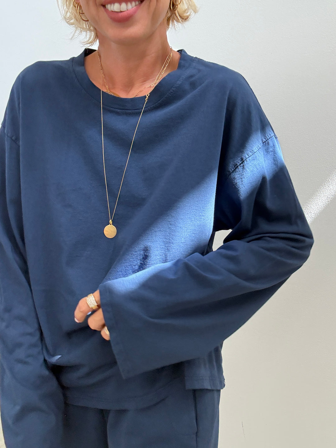 TSHIRT OVER BASIC MANICA LUNGA BLU NAVY