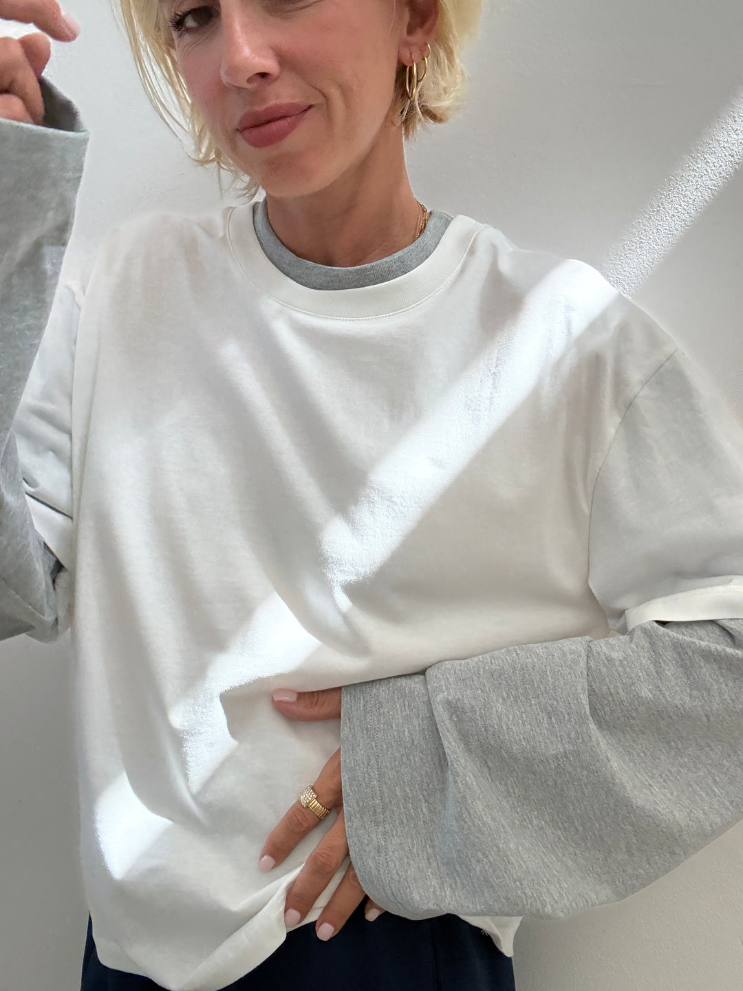 TSHIRT SERENA BICOLORE BIANCO/GRIGIO