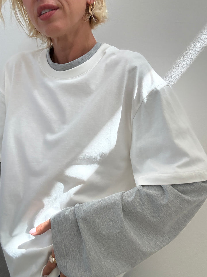 TSHIRT SERENA BICOLORE BIANCO/GRIGIO