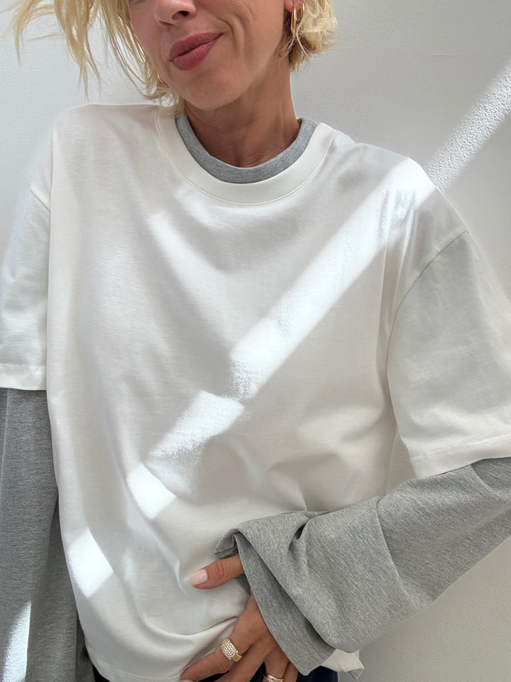 TSHIRT SERENA BICOLORE BIANCO/GRIGIO