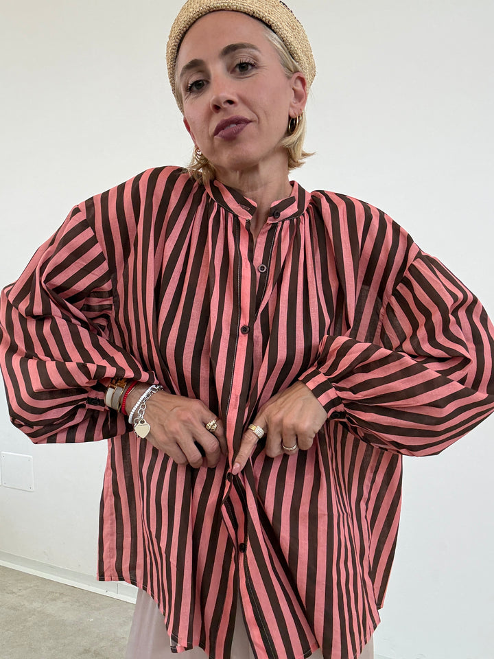 CAMICIA MUSSOLA RIGA CIOCCO/FRAGOLA