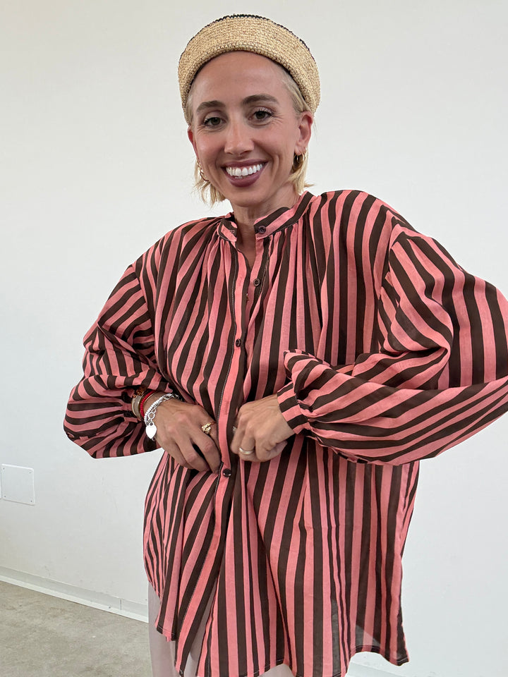 CAMICIA MUSSOLA RIGA CIOCCO/FRAGOLA