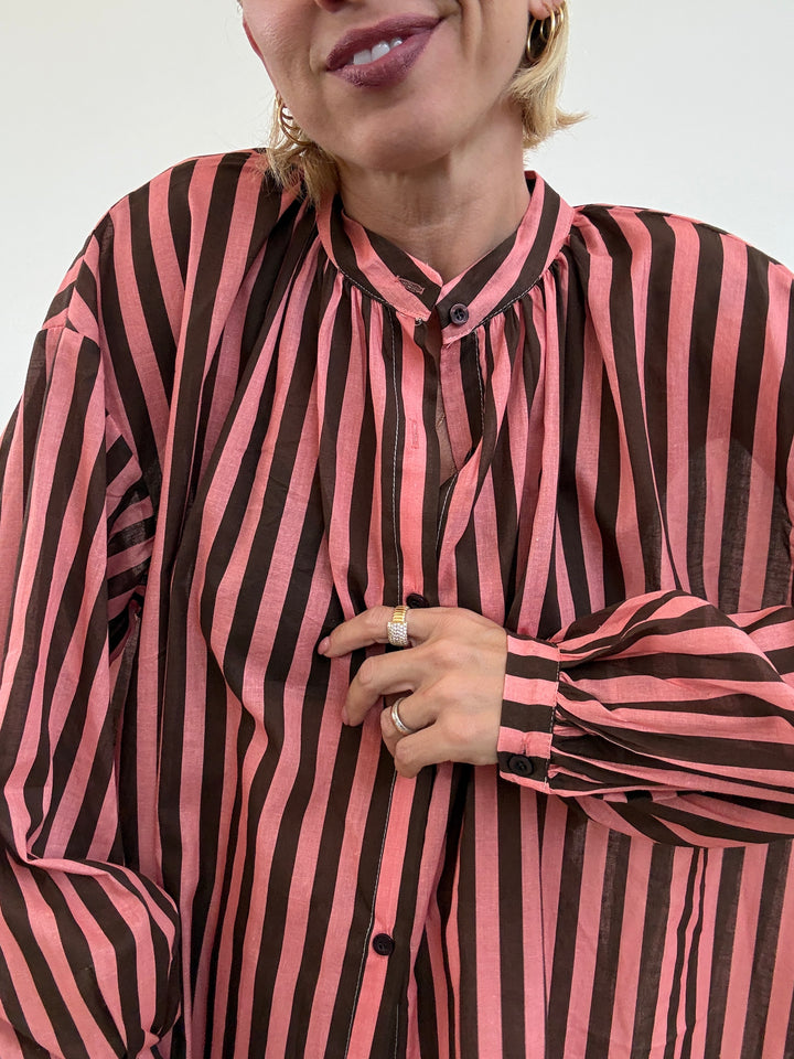 CAMICIA MUSSOLA RIGA CIOCCO/FRAGOLA