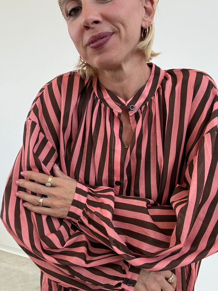 CAMICIA MUSSOLA RIGA CIOCCO/FRAGOLA