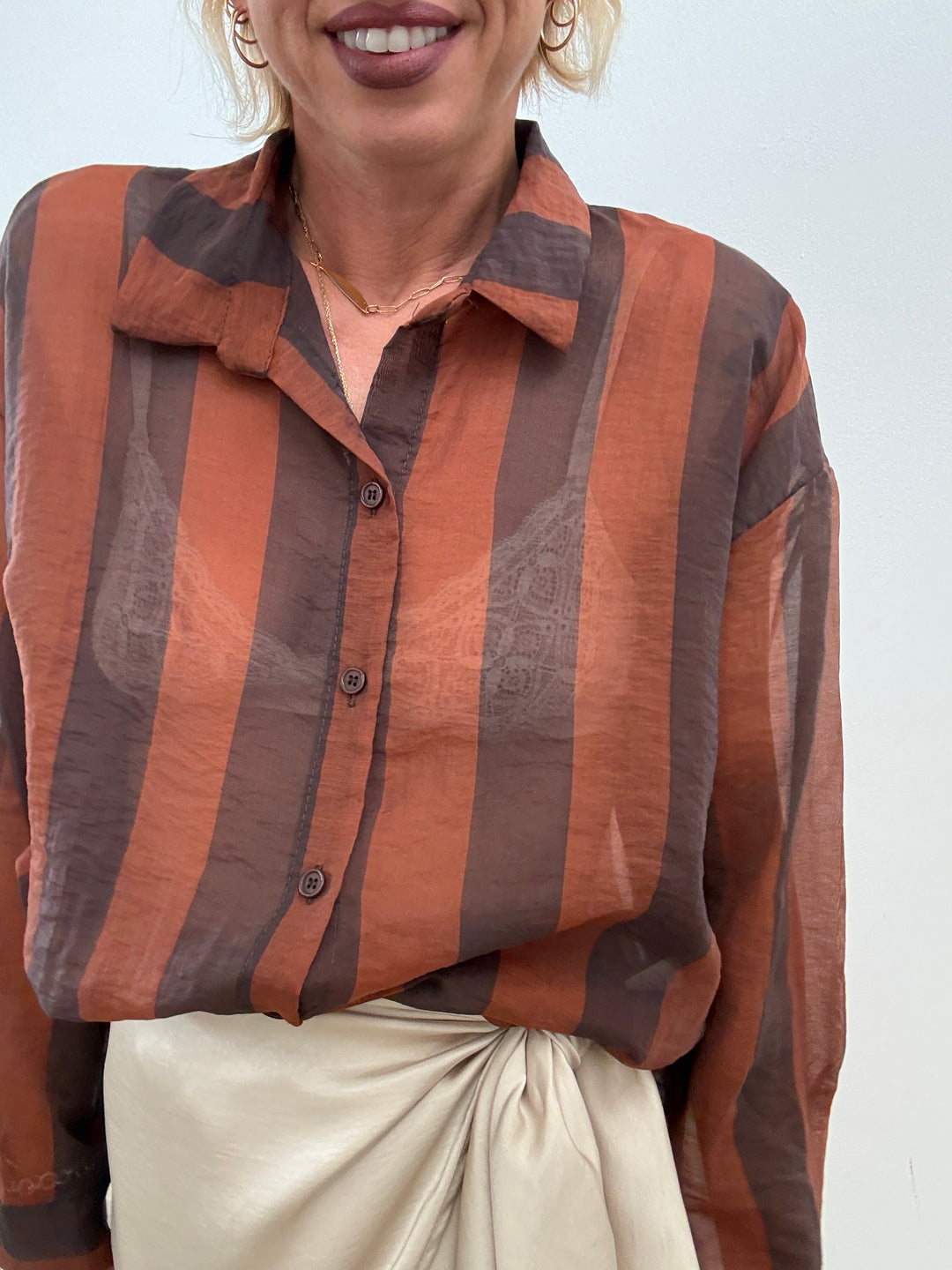 CAMICIA LIA COLLETTO RIGA RUST/CIOCCO