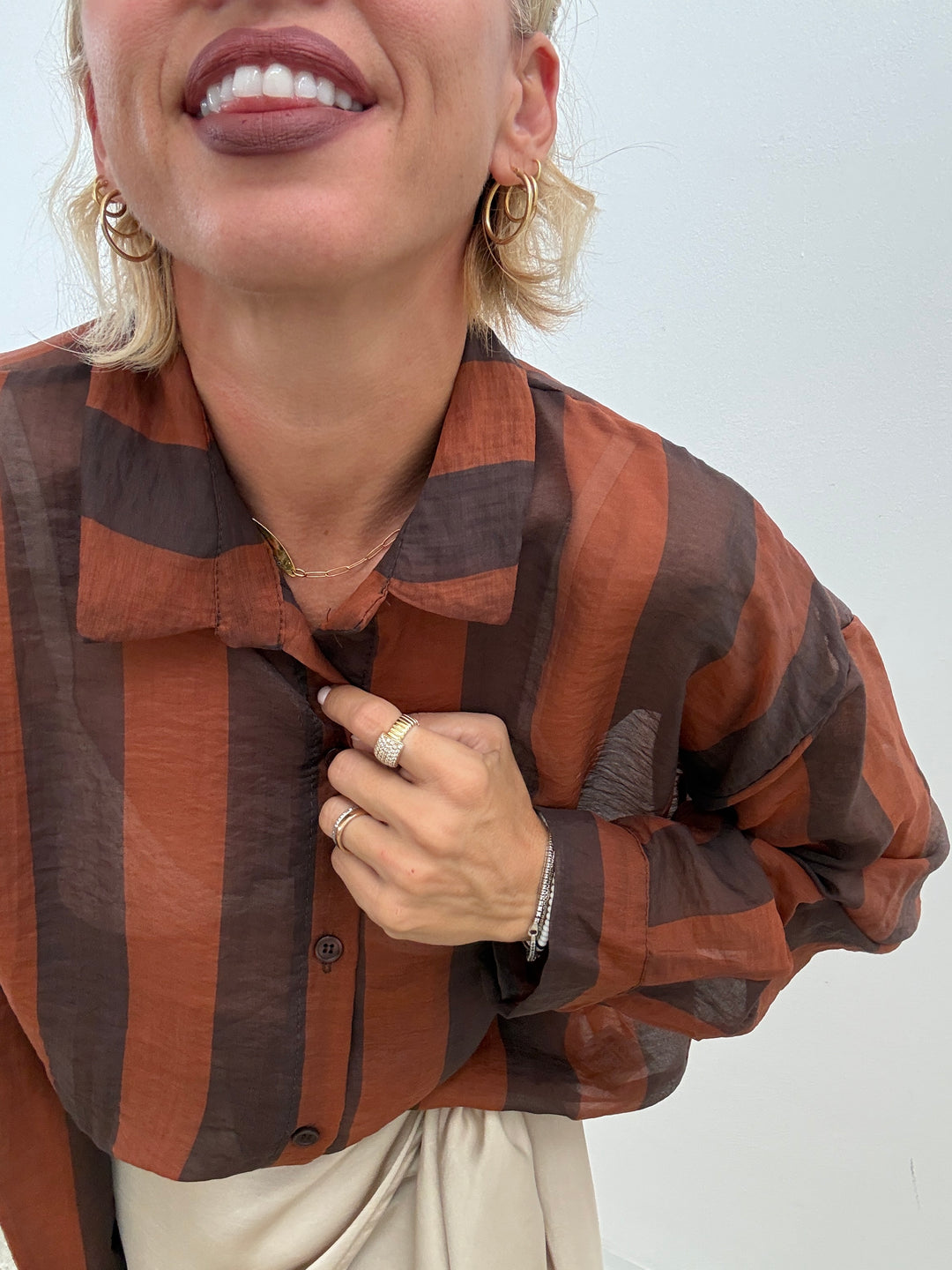 CAMICIA LIA COLLETTO RIGA RUST/CIOCCO