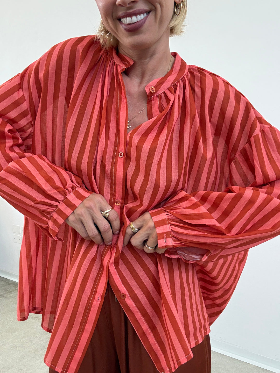 CAMICIA MUSSOLA RIGA CORALLO/RUST