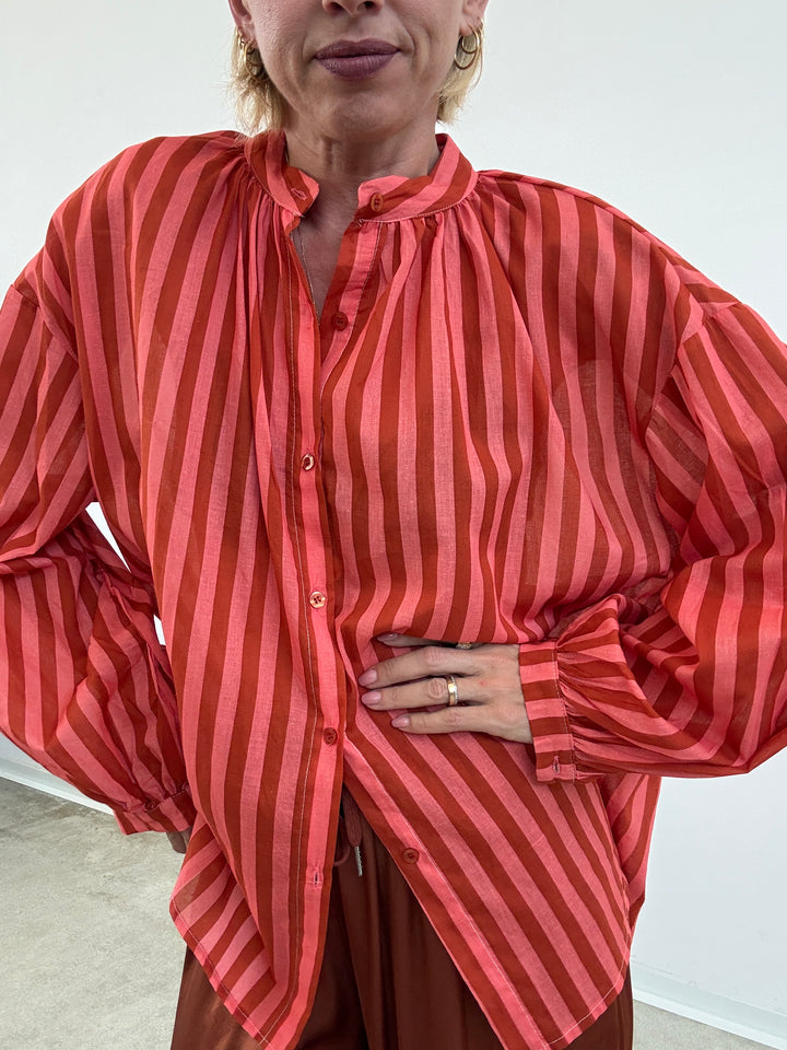 CAMICIA MUSSOLA RIGA CORALLO/RUST
