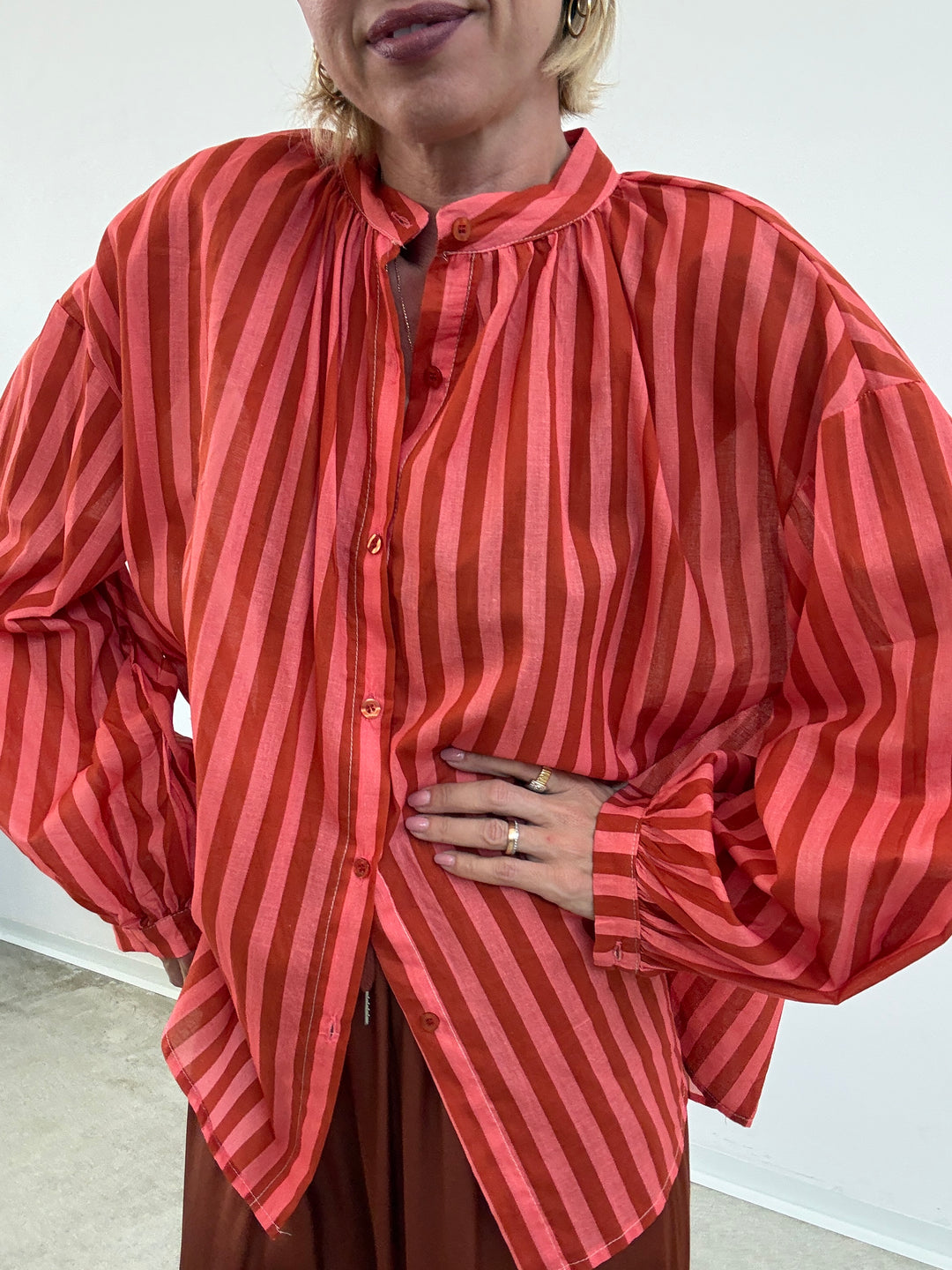 CAMICIA MUSSOLA RIGA CORALLO/RUST