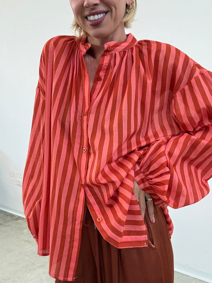 CAMICIA MUSSOLA RIGA CORALLO/RUST