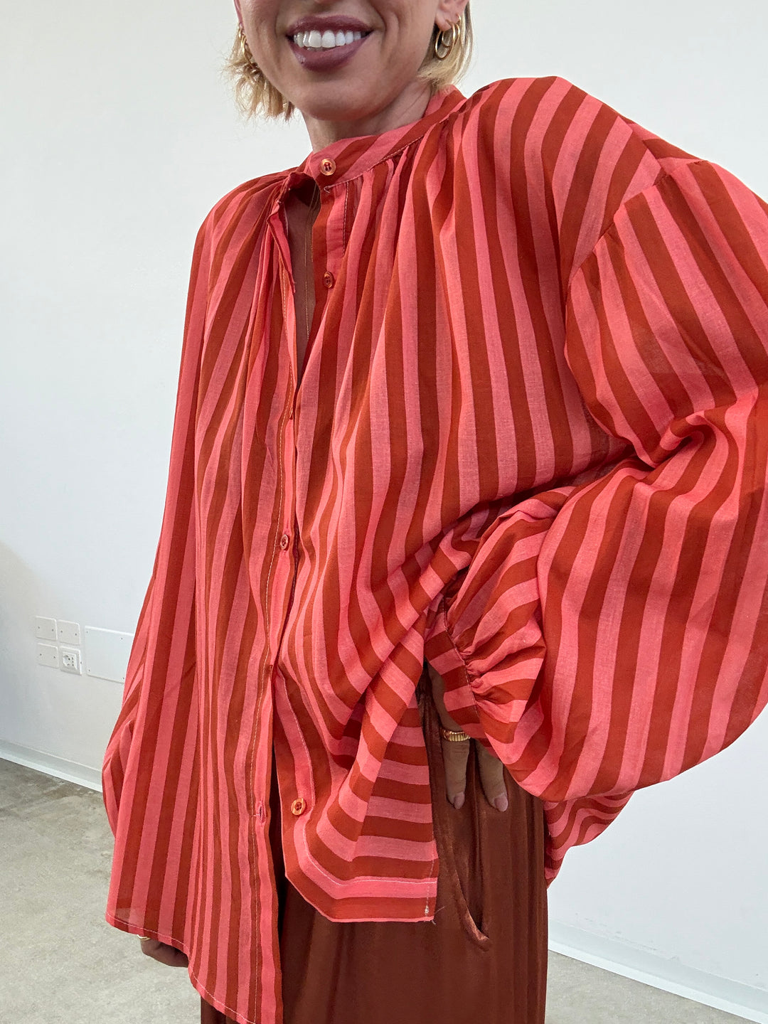 CAMICIA MUSSOLA RIGA CORALLO/RUST