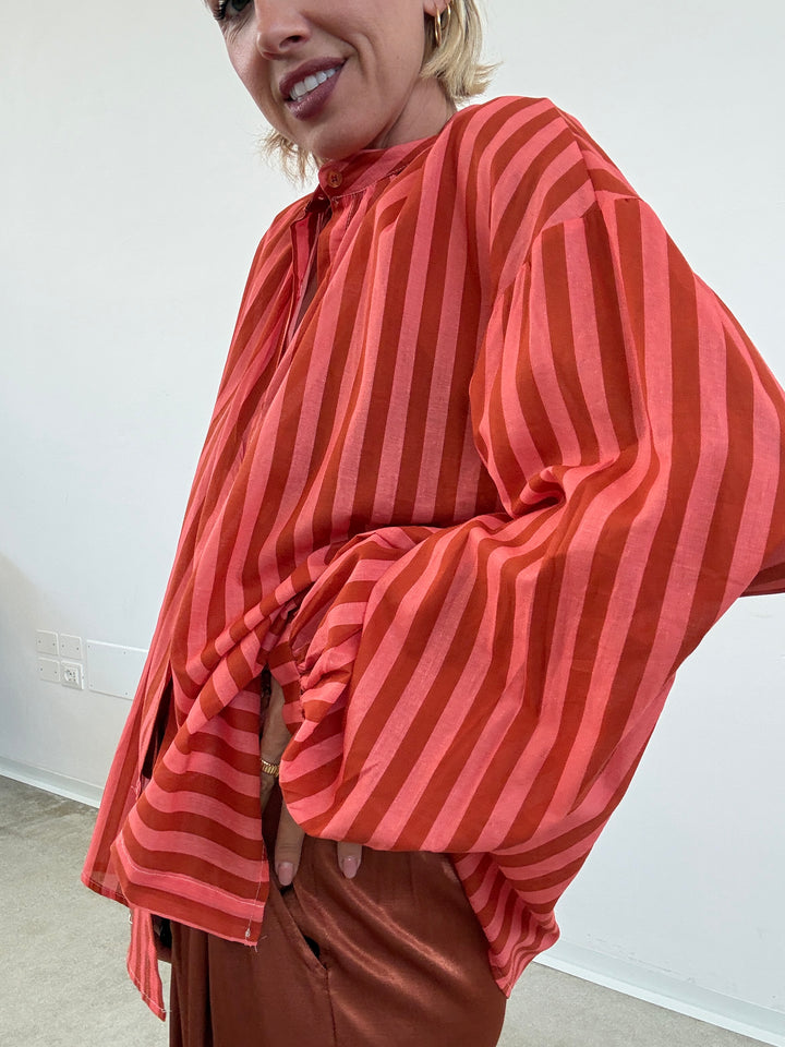 CAMICIA MUSSOLA RIGA CORALLO/RUST