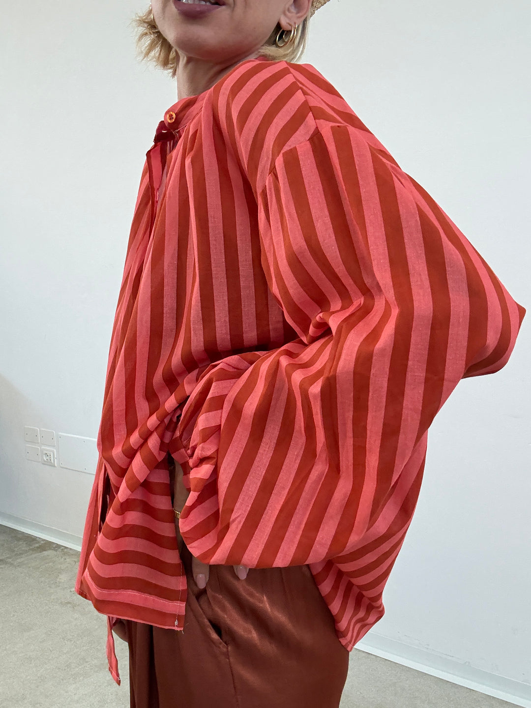 CAMICIA MUSSOLA RIGA CORALLO/RUST