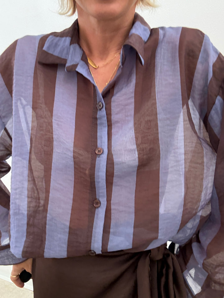 CAMICIA LIA COLLETTO RIGA CIOCCO/LILLA