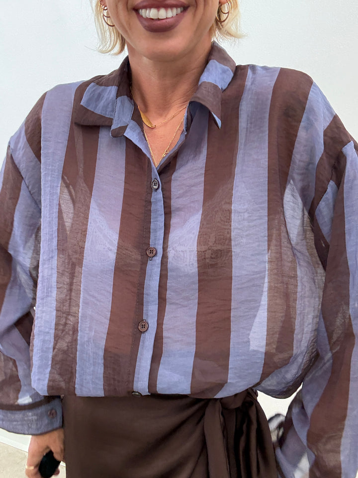 CAMICIA LIA COLLETTO RIGA CIOCCO/LILLA