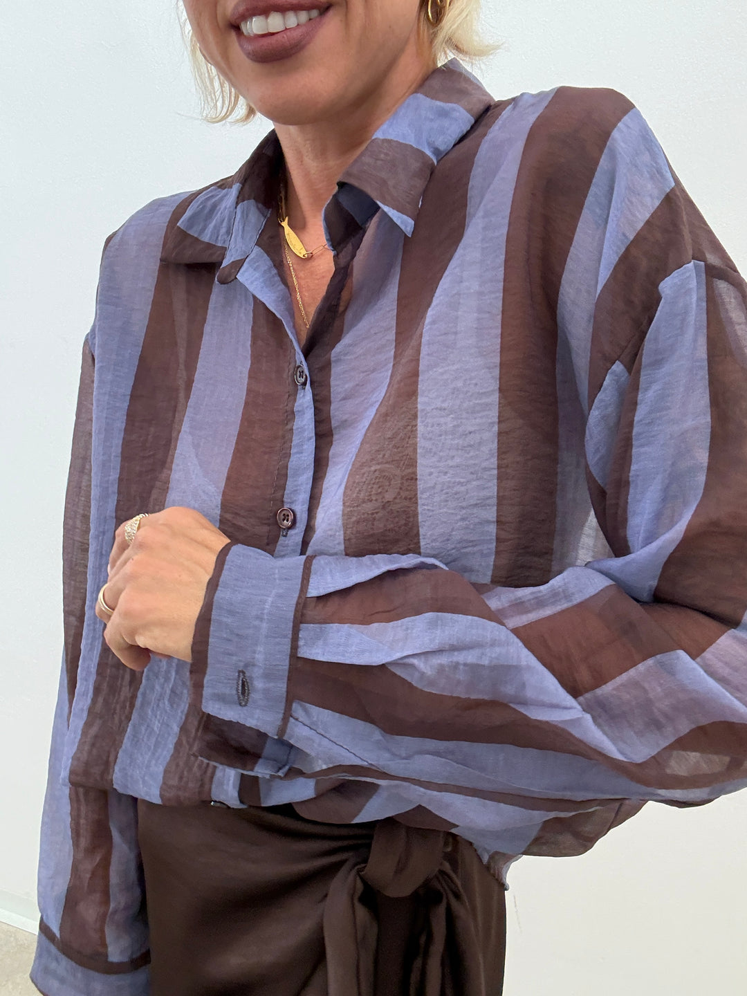 CAMICIA LIA COLLETTO RIGA CIOCCO/LILLA