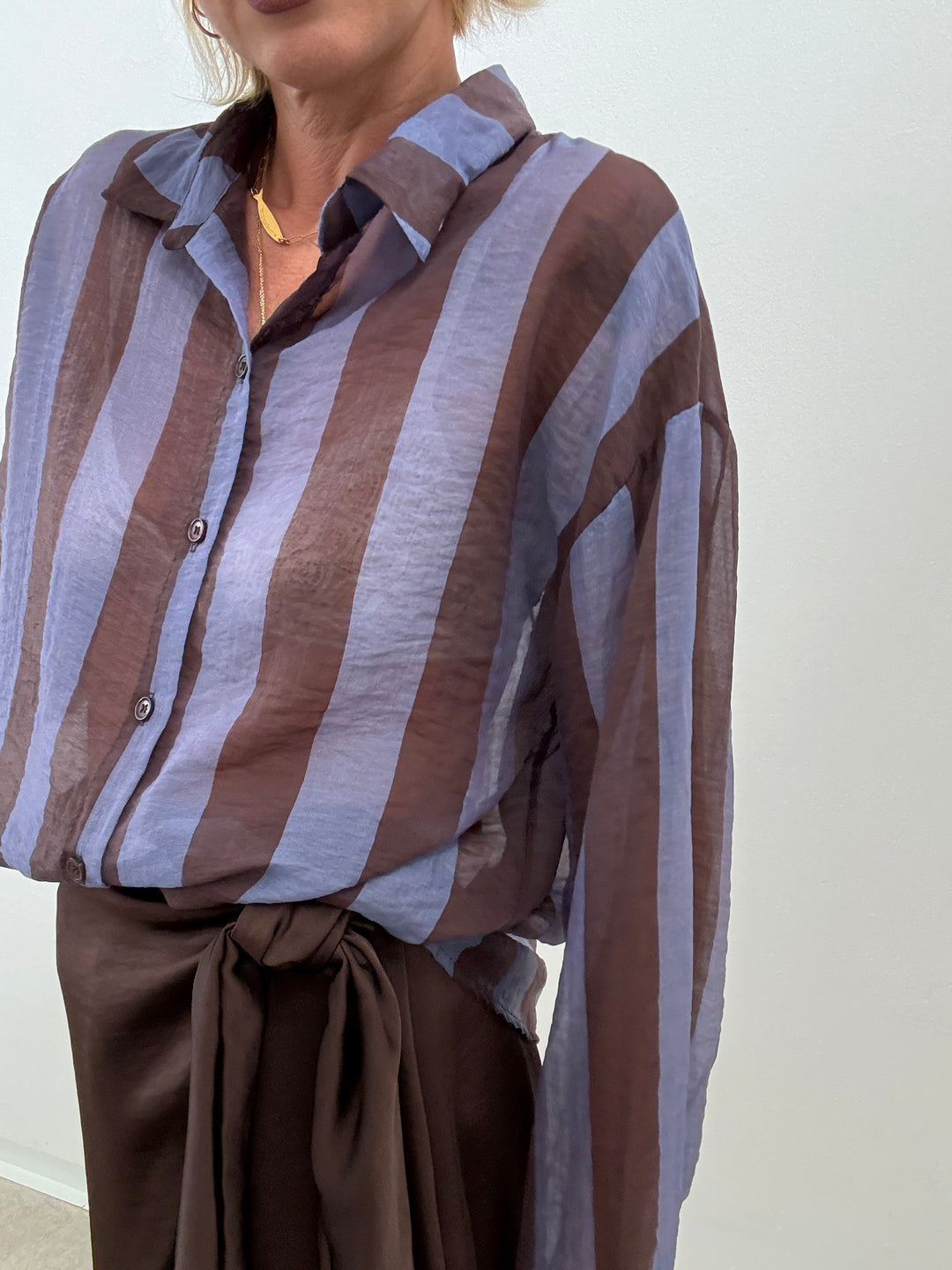 CAMICIA LIA COLLETTO RIGA CIOCCO/LILLA