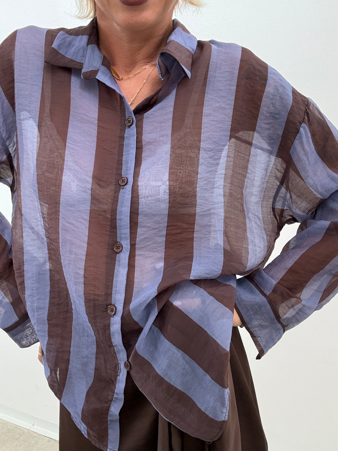 CAMICIA LIA COLLETTO RIGA CIOCCO/LILLA
