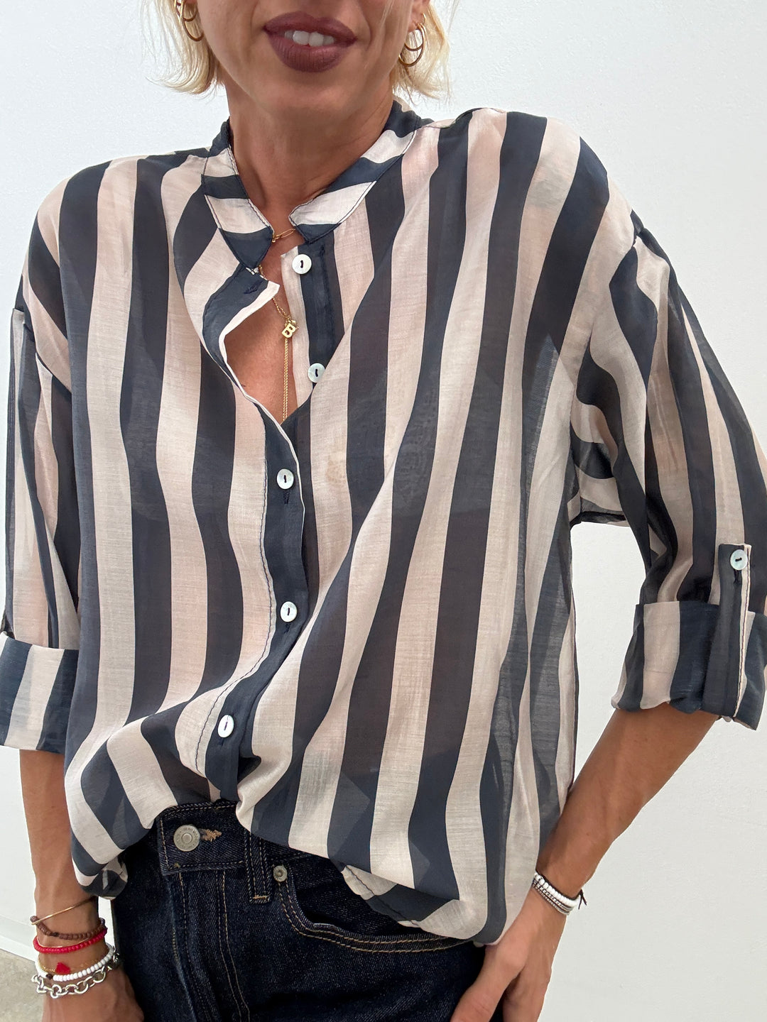 CAMICIA SOFIA RIGA BLU/PANNA