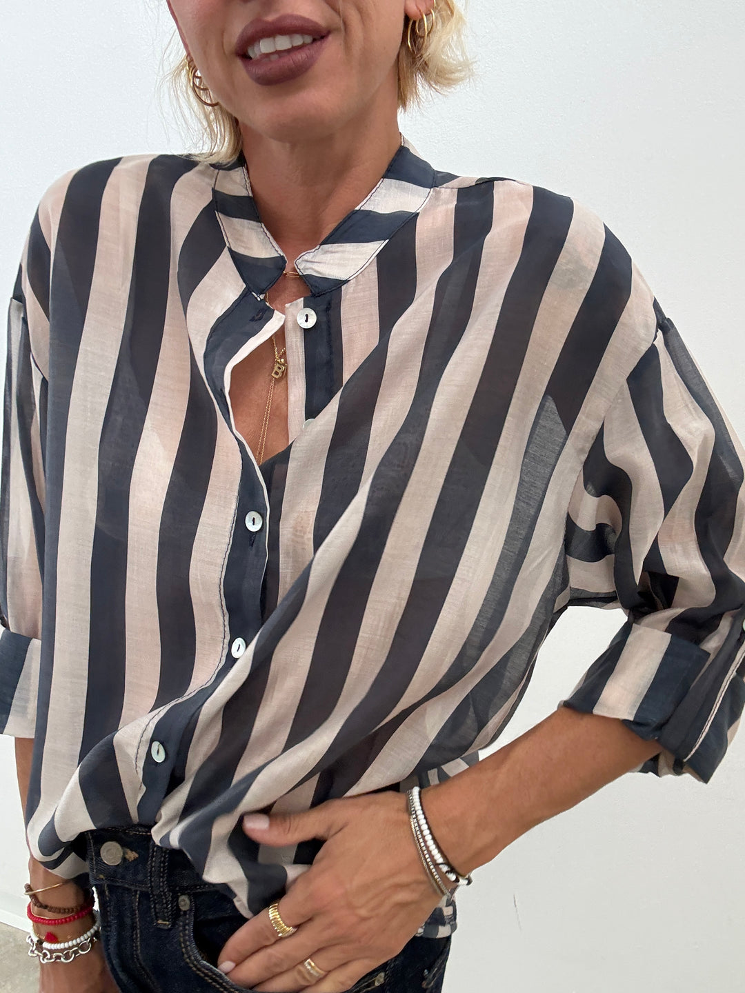 CAMICIA SOFIA RIGA BLU/PANNA