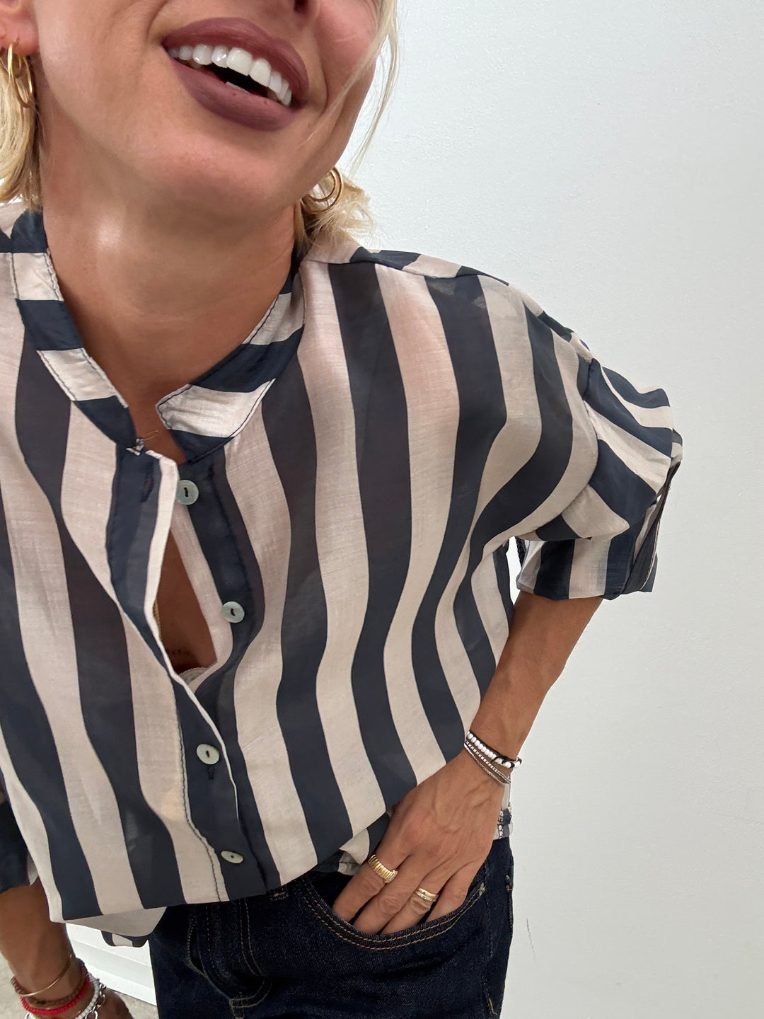 CAMICIA SOFIA RIGA BLU/PANNA