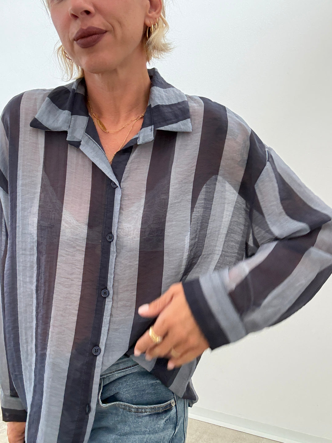CAMICIA LIA COLLETTO RIGA BLU/INDIGO