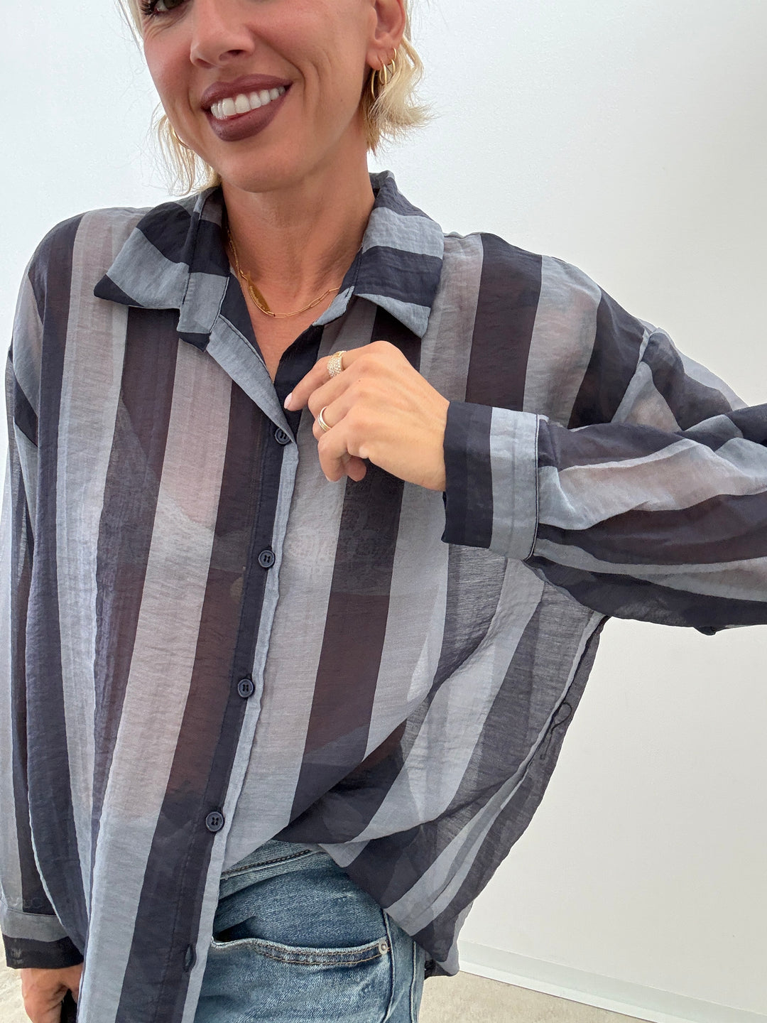 CAMICIA LIA COLLETTO RIGA BLU/INDIGO