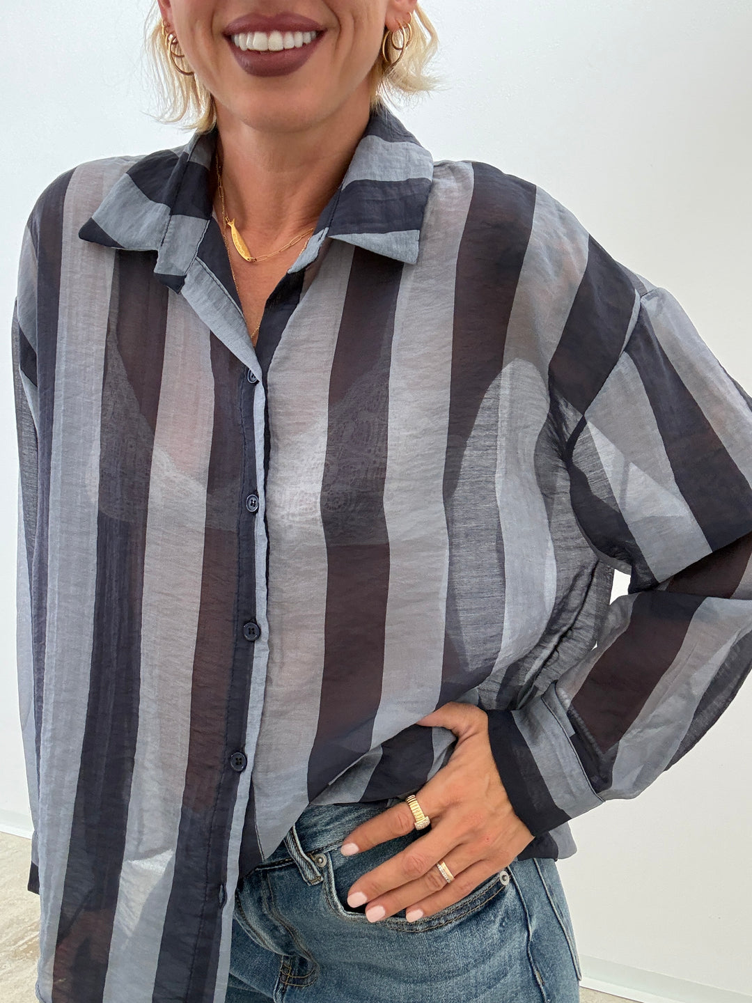 CAMICIA LIA COLLETTO RIGA BLU/INDIGO