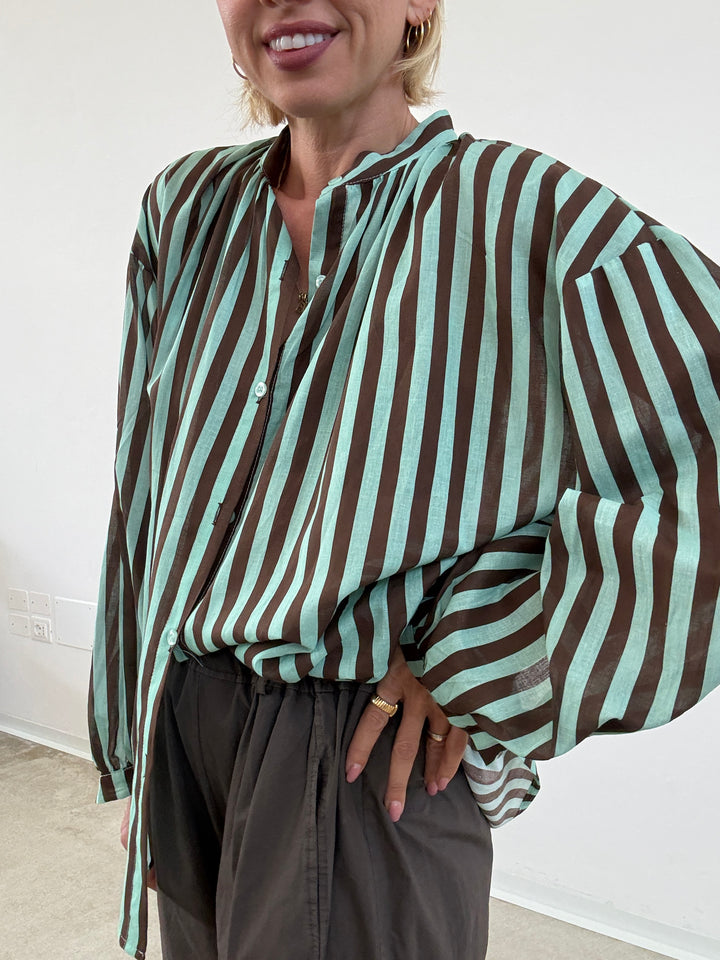 CAMICIA MUSSOLA RIGA MENTA/CIOCCO