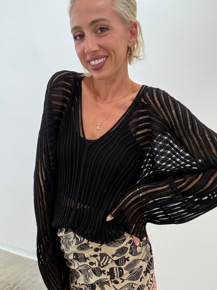 MAGLIA ISLA TRAFORATA NERA