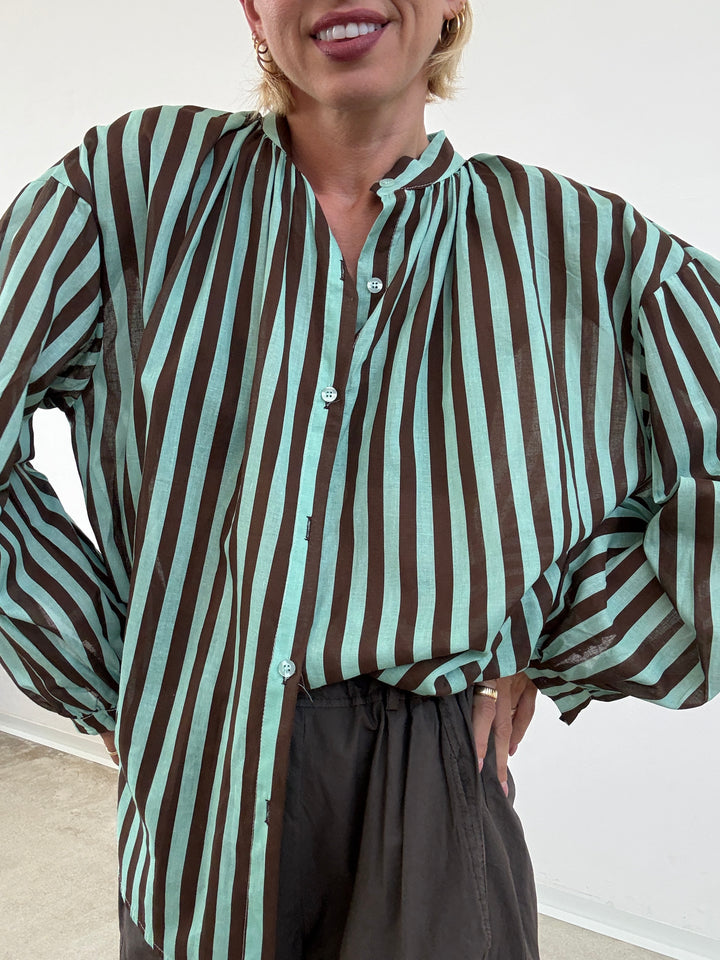 CAMICIA MUSSOLA RIGA MENTA/CIOCCO