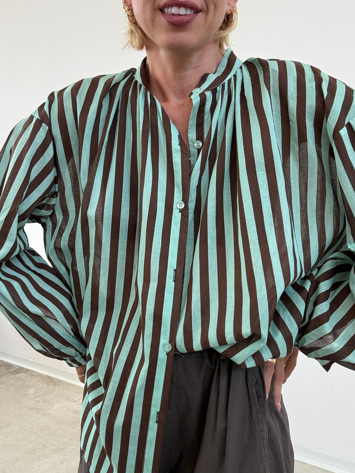 CAMICIA MUSSOLA RIGA MENTA/CIOCCO