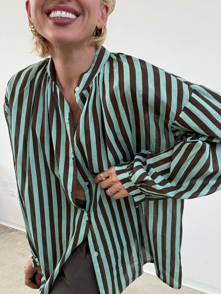 CAMICIA MUSSOLA RIGA MENTA/CIOCCO