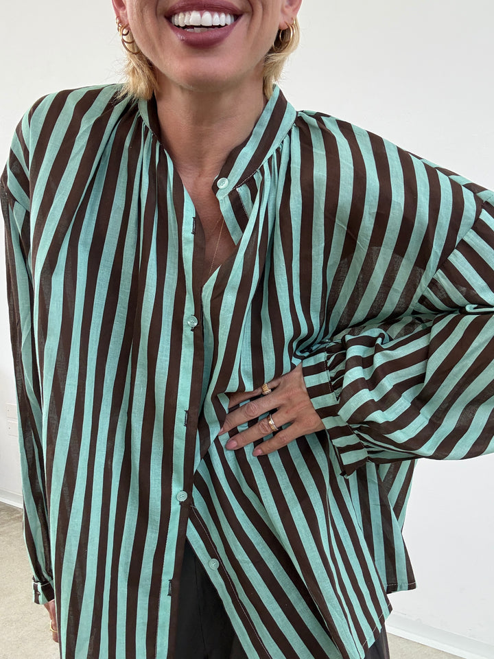 CAMICIA MUSSOLA RIGA MENTA/CIOCCO
