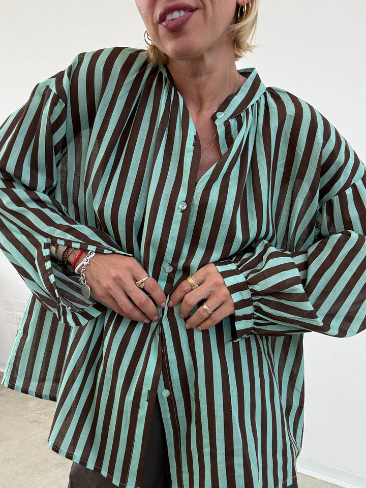 CAMICIA MUSSOLA RIGA MENTA/CIOCCO